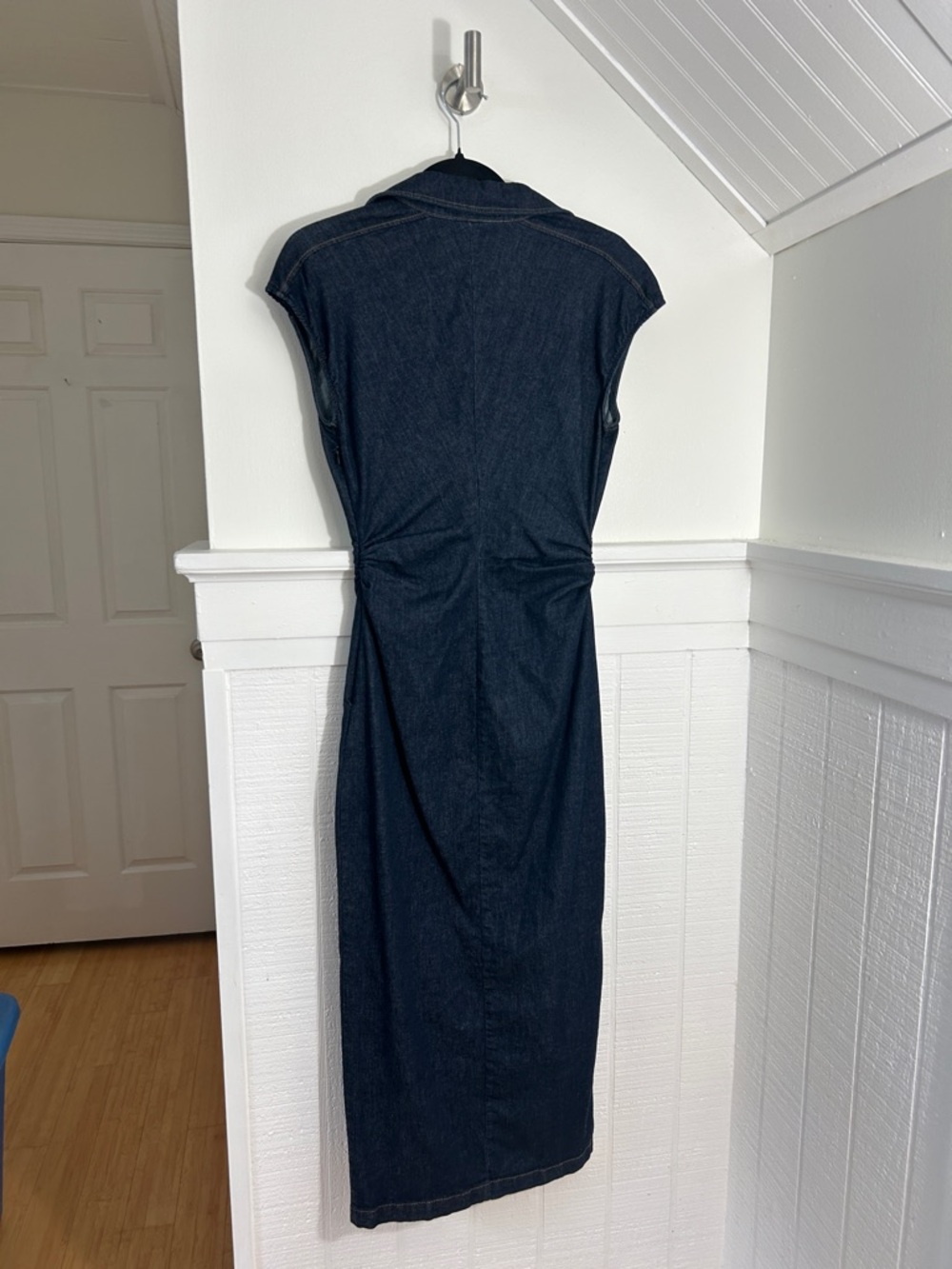 Zara Denim Ruched Midi Dress size XS - Picture 4 of 8